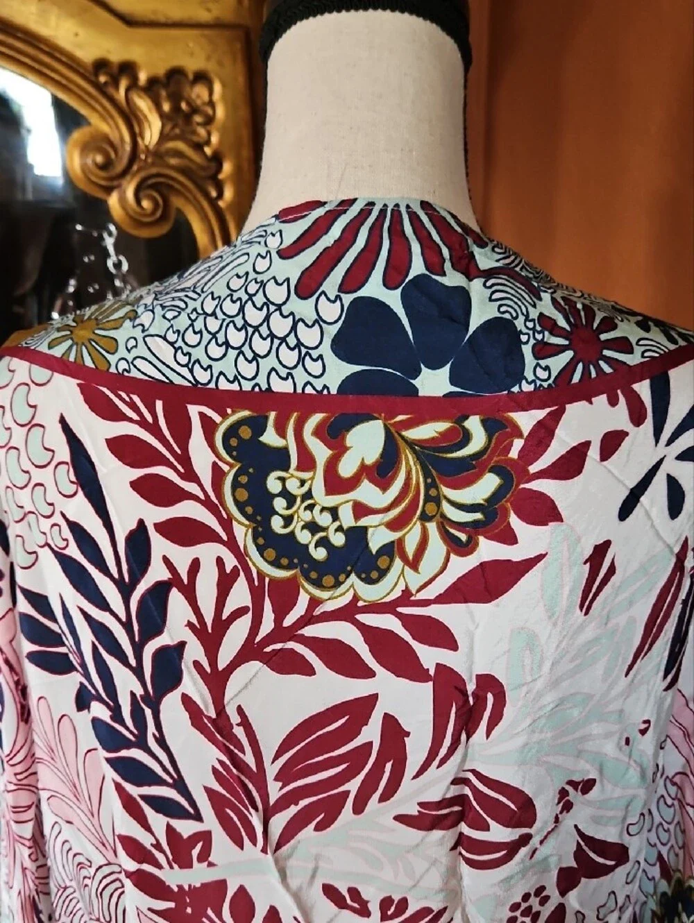 Anthropologie Bohemian Floral Cocoon Duster with Batwing Arms